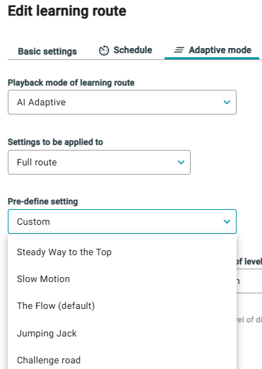 AI Adaptive route settings