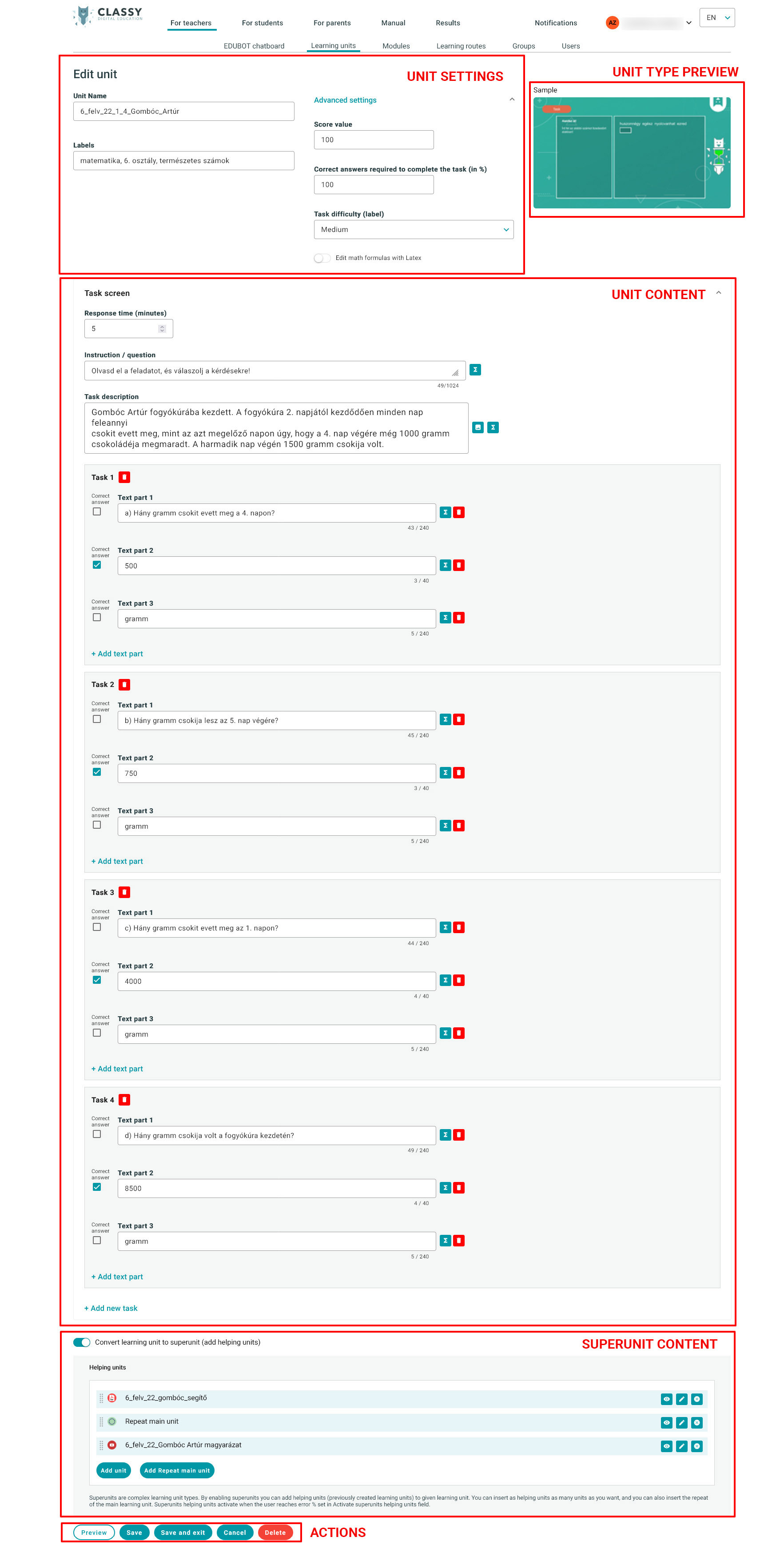 How to create a tasks, how to create learning units?